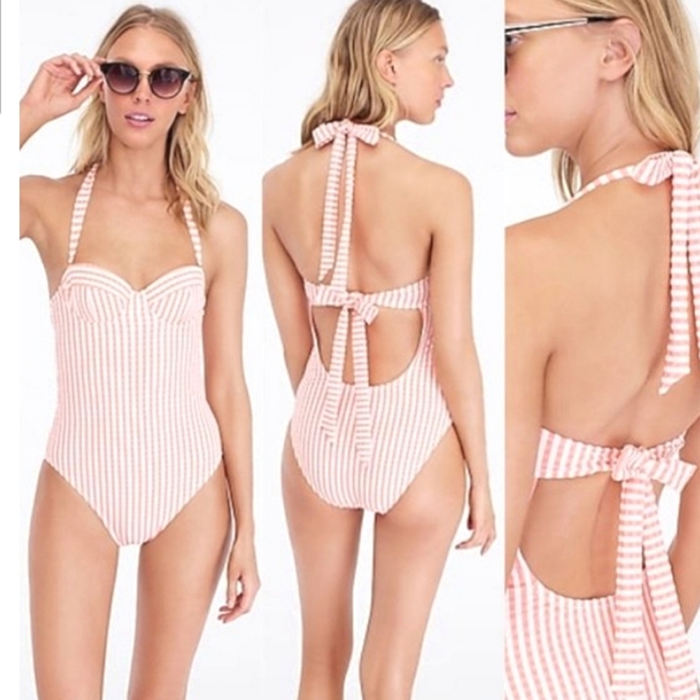 J.crew Underwire Halter One-Piece Swimsuit Suckered Stripe Halter-style size 2
